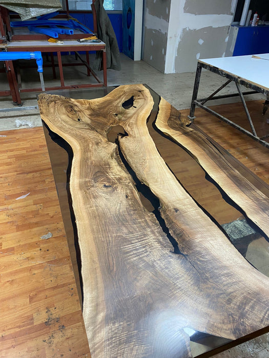 Walnut Dining Table, Custom 79” x 35” Walnut Smokey Gray Table, Epoxy Dining Table, Live Edge Table, River Table, Custom  Order for Vicky