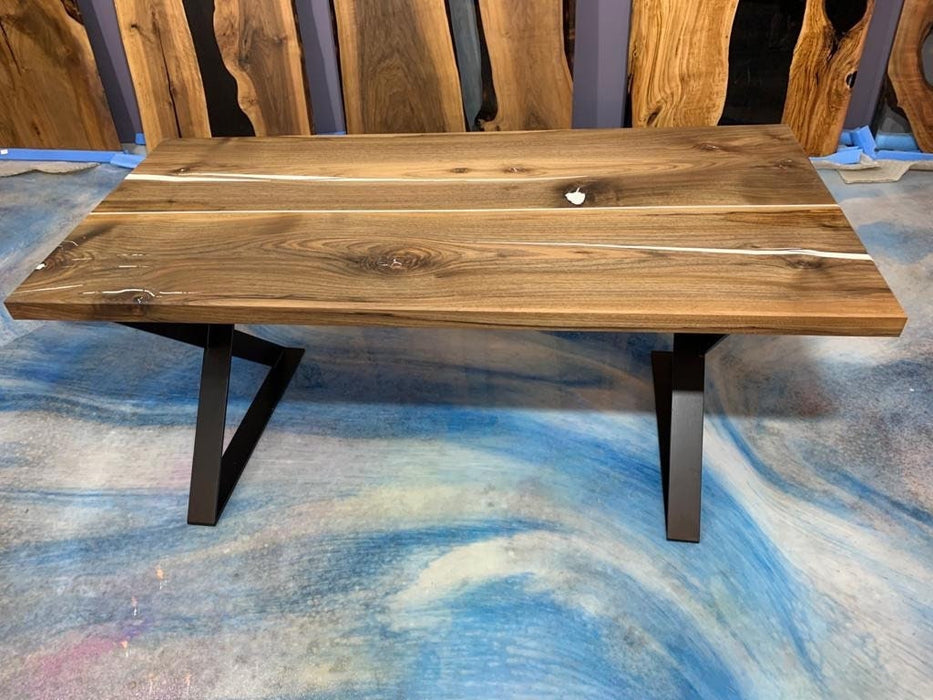 Walnut Dining Table, 70"x 34" Natural Walnut Table, Live Edge White Epoxy Dining Table, Luxury Dining Table, Epoxy Resin Table