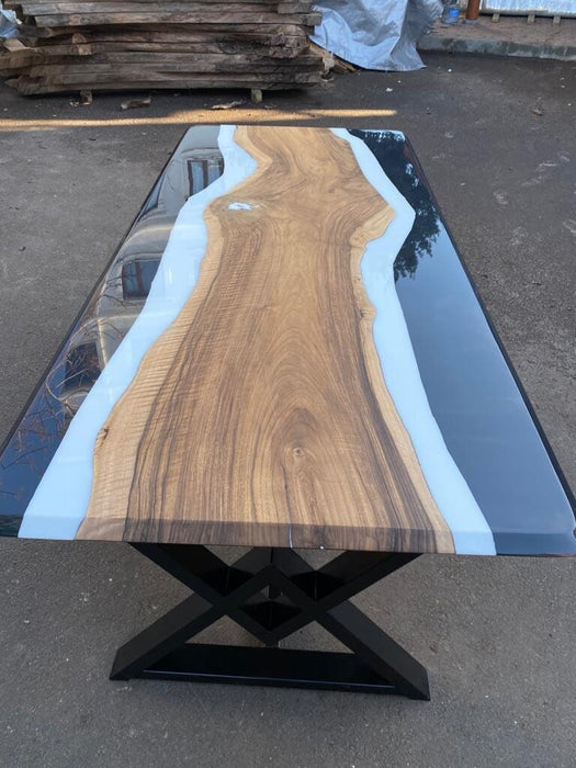 Walnut Dining Table, Custom 90"x 40" Walnut White and Black Epoxy Table, Epoxy Resin Table for Bella