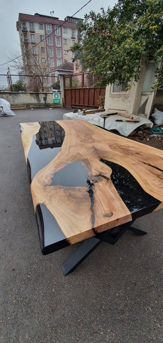 Walnut Epoxy Table, Epoxy Dining Table, Epoxy River Table, Custom 84” x 42" Walnut Black Epoxy Table, River Table, Custom Order for Ann B