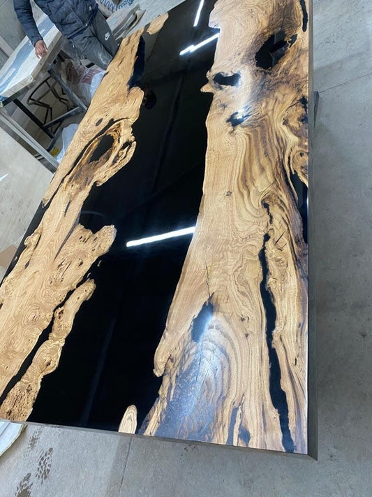 Chestnut Black Table, Epoxy Dining Table, Epoxy Resin Table, Custom 88” x 40” Chestnut Table, Epoxy River Dining Table for Monica