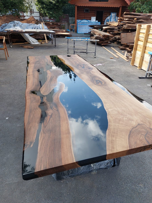 Walnut Dining Table, Custom 108” x 42” Black Epoxy Table, Epoxy Dining Table, Unique Epoxy Table, Custom Order for Gary