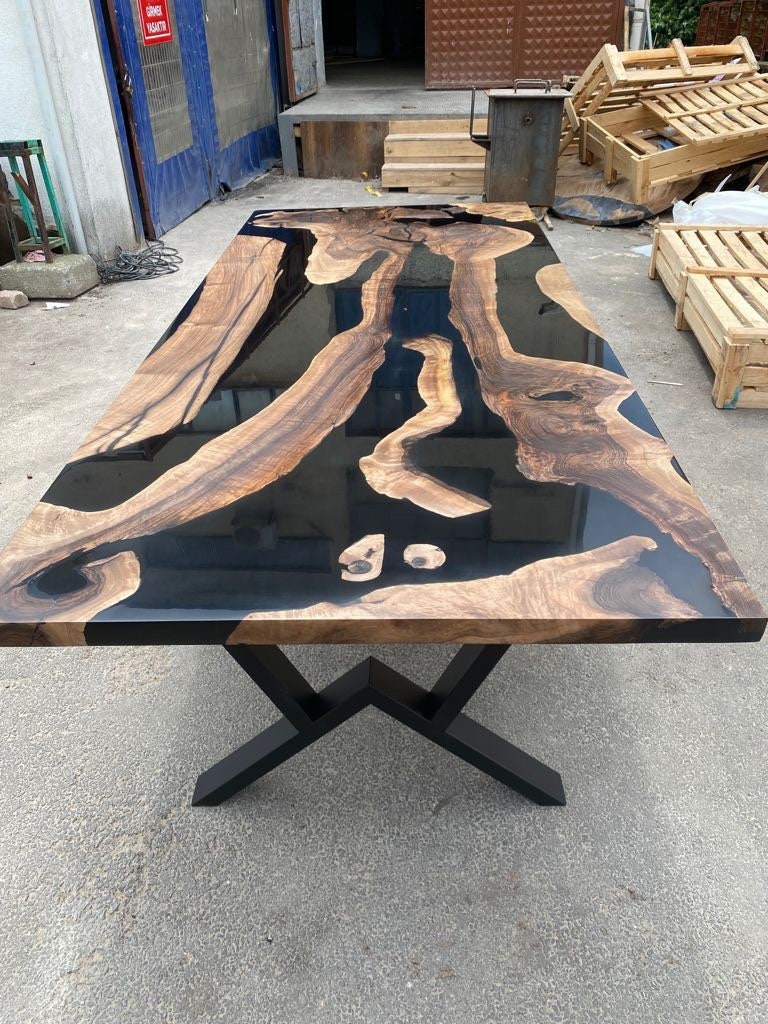 Walnut Dining Table, Custom 96” x 42" Black Epoxy Table, River Table, Live Edge Table, Custom Order for Clyde