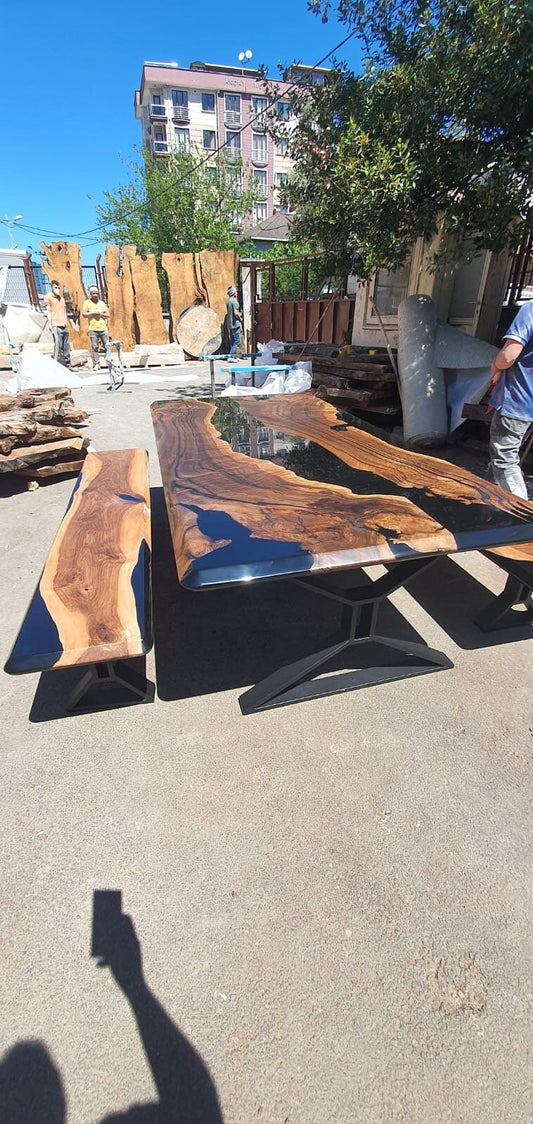 Walnut Dining Table, Epoxy Resin Table, Live Edge Table, Custom 96” x 46" Walnut Black Table, Custom Order for Jason Lo