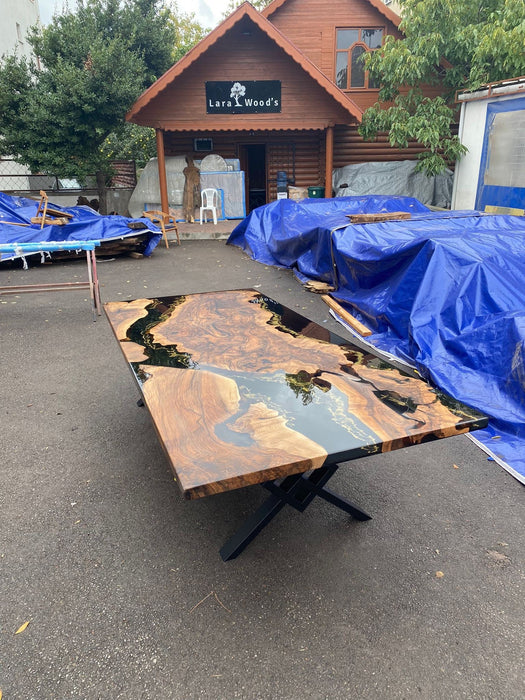 Custom 108” x 48" Walnut Wood Black and Gold Epoxy Table, Walnut Black Table, Epoxy Resin Table, River Table, Made to Order for Stella 2