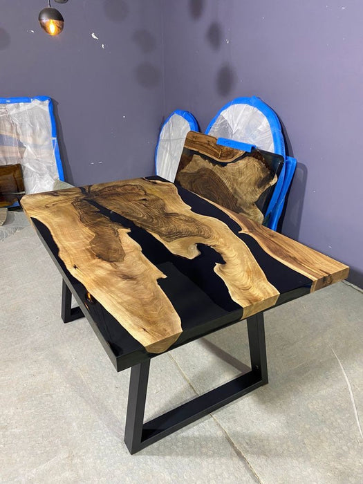 Walnut Dining Table, Epoxy Dining Table, Epoxy Resin Table, Custom 63” x 36” Walnut Black Table, Epoxy River Table, Custom Order for Brad