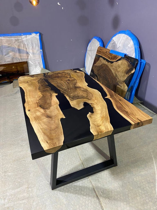 Walnut Dining Table, Epoxy Dining Table, Epoxy Resin Table, Custom 63” x 36” Walnut Black Table, Epoxy River Table, Custom Order for Brad