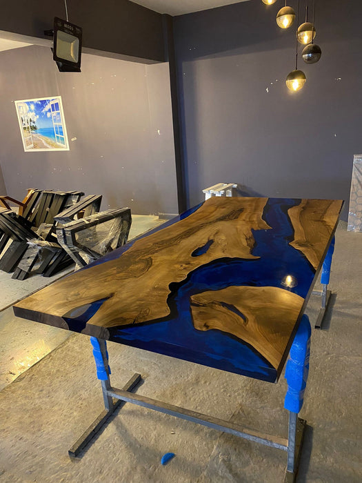 Live Edge Table, Custom 84” x 42” Walnut Deep Dark Blue and White Swirls Table, Epoxy Dining Table, Epoxy Resin Table, Order for Philip