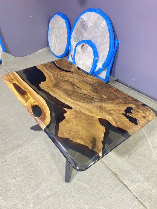 Epoxy Table, Epoxy Dining Table, Custom 60” x 35” Walnut Smokey Gray Table, Epoxy River Table, Live Edge Table, Custom  Order for James K