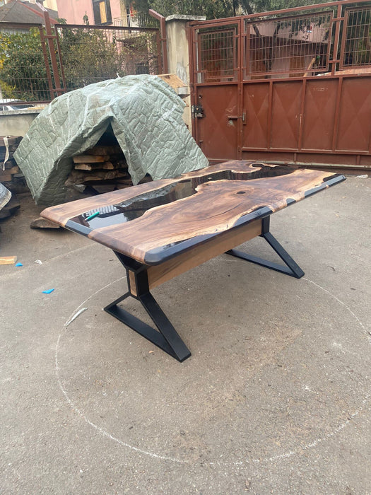 Epoxy Dining Table, Custom 72” x 40” Walnut Black Epoxy Table, River Table, Custom Order for Lee 2