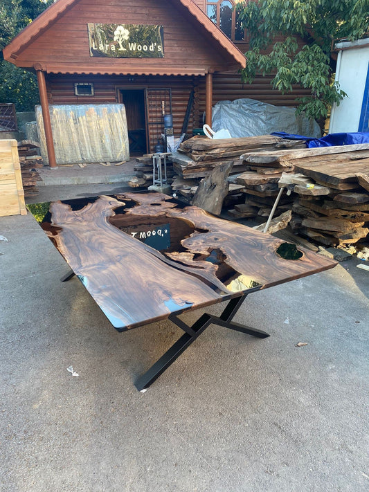 Epoxy Resin Table, Custom 115” x 58” Walnut Black Epoxy Dining Table, Handmade Epoxy Table, Unique Resin Epoxy Table for Meir