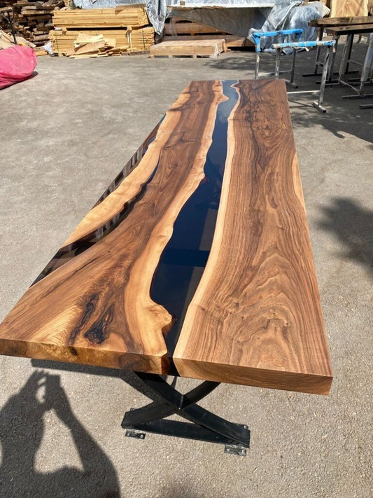 Custom Epoxy Resin Table, 96” x 25” Walnut Black Table, Epoxy Table, Unique Resin Epoxy Table, Live Edge Table, Custom Order for Marcia G