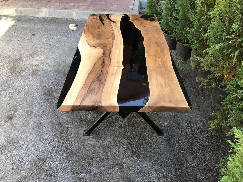 Epoxy Table, Epoxy Resin Table, Custom 70” x 36” Walnut Black Table, Epoxy River Dining Table, Custom Order for Joel