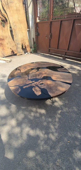Round Dining Table, Custom 46” Diameter Round Walnut Table, Wood Black Epoxy Table, Live Edge Table, Custom Order for Erika