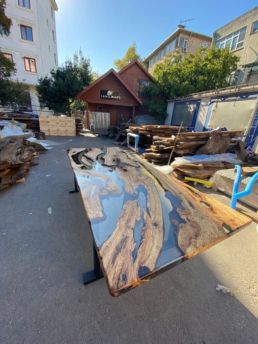 Handmade Epoxy Table, Custom 108” x 42” Olive Wood Table, Clear Epoxy Dining Table, Live Edge Table, Custom Order for Billy P