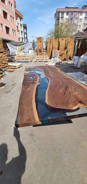 Handmade Epoxy Table, Epoxy Resin Table, Custom 96” x 43” Walnut Table, Clear Epoxy Table, River Dining Table, Custom Order for Dawn