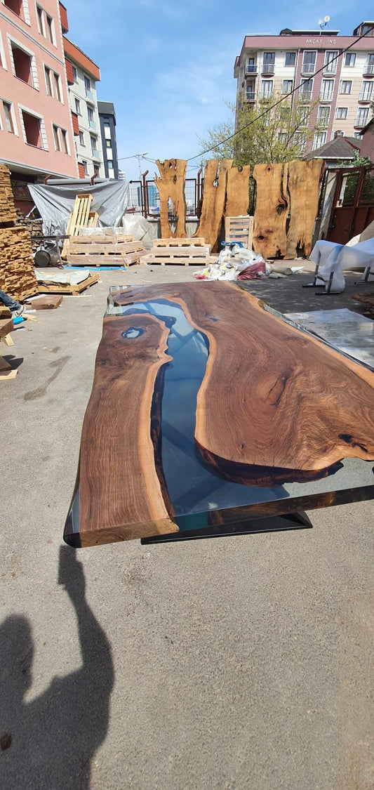 Handmade Epoxy Table, Epoxy Resin Table, Custom 96” x 43” Walnut Table, Clear Epoxy Table, River Dining Table, Custom Order for Dawn