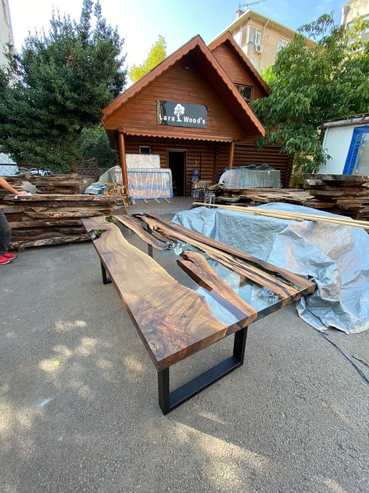 Walnut Dining Table, Custom 96” x 39.5” Walnut Wood Table, Clear Epoxy Table, River Table, Live Edge Table, Custom  Order for Beatriz