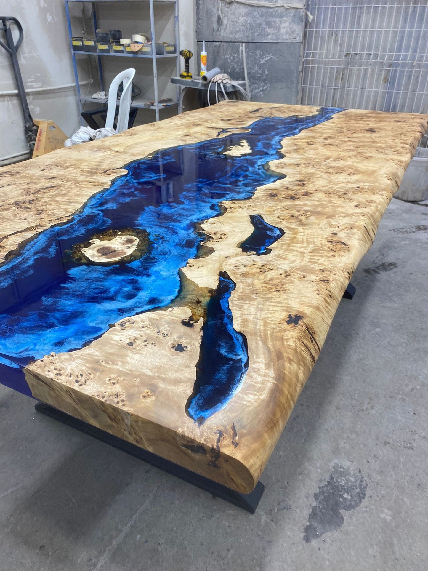 Epoxy Table, Epoxy Dining Table, Poplar Wood Epoxy River Table, Custom 84” x 42” Poplar Blue Epoxy Table Order for Ashly