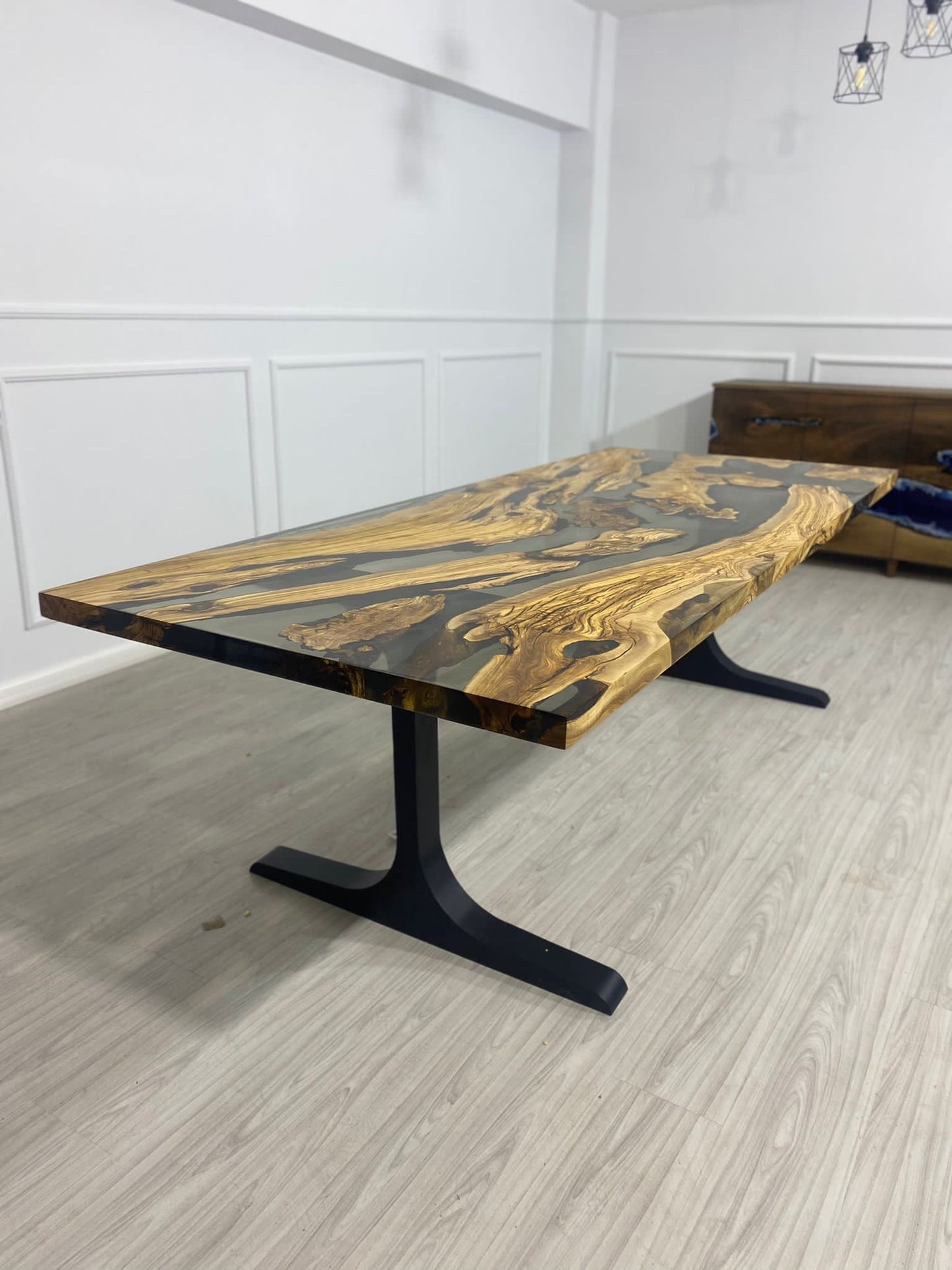 Olive Wood Epoxy Table, Olive Wood Table, Custom 96” x 40” Olive Smokey Gray Table, Epoxy Resin Table, Custom Order for Selena