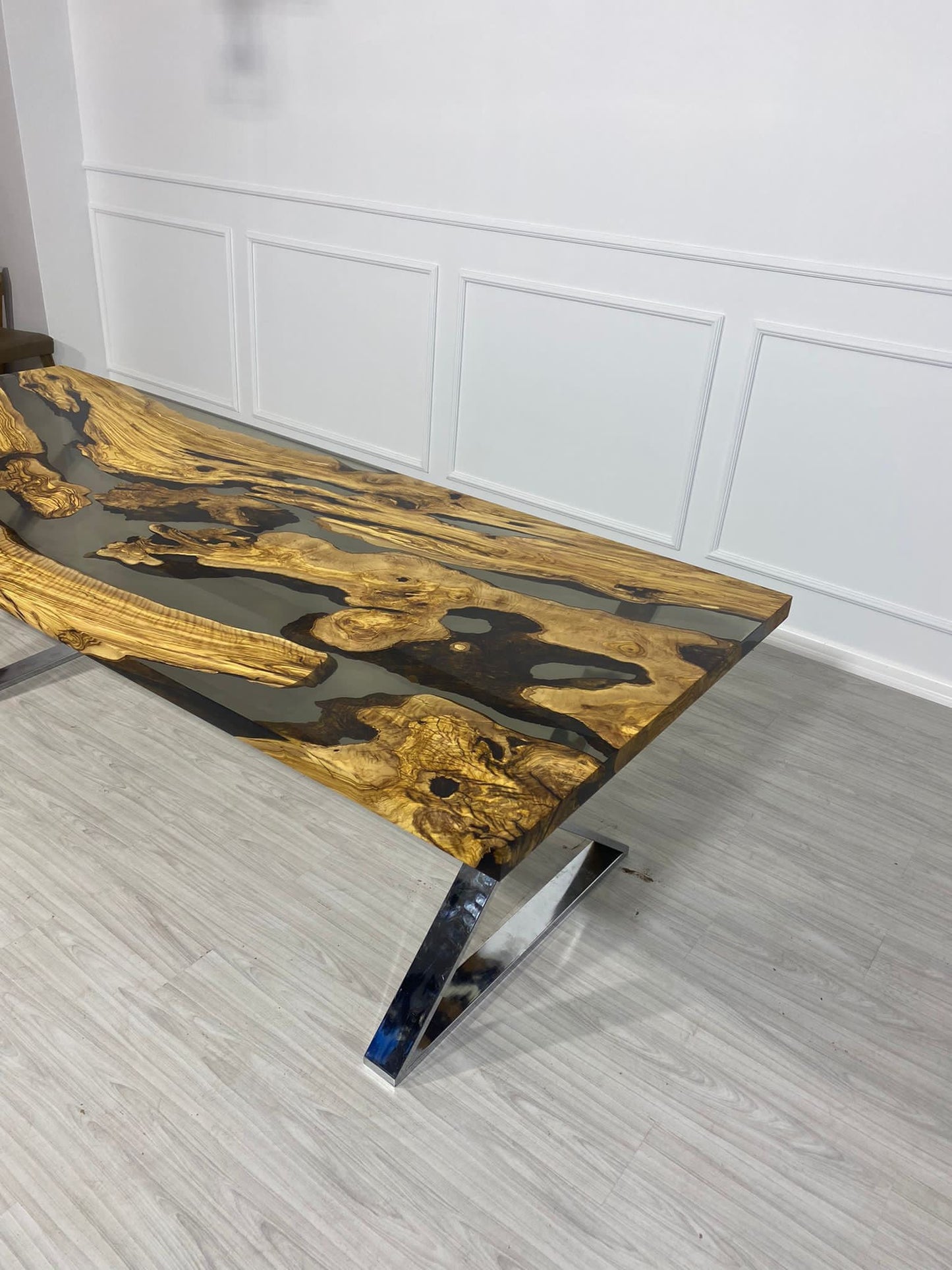 Olive Wood Epoxy Table, Olive Wood Table, Custom 96” x 40” Olive Smokey Gray Table, Epoxy Table, Custom Order for Selina