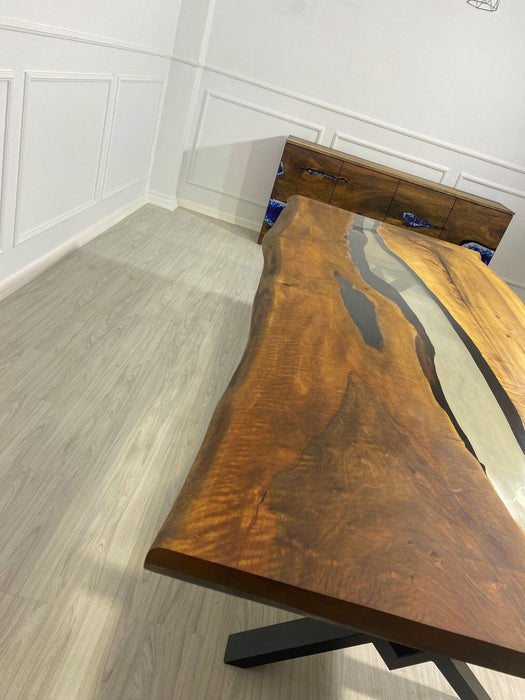 Epoxy Table, Epoxy Dining Table, Walnut Epoxy River Table, Custom 109” x 49” Walnut Clear Epoxy River Table Order