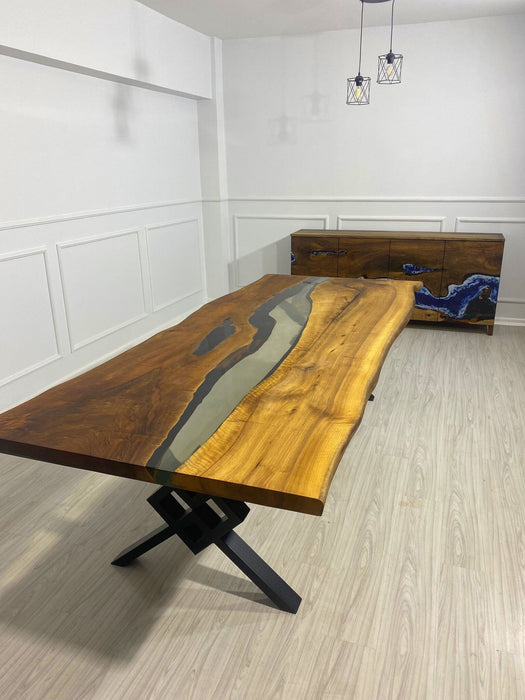 Epoxy Table, Epoxy Dining Table, Walnut Epoxy River Table, Custom 109” x 49” Walnut Clear Epoxy River Table Order