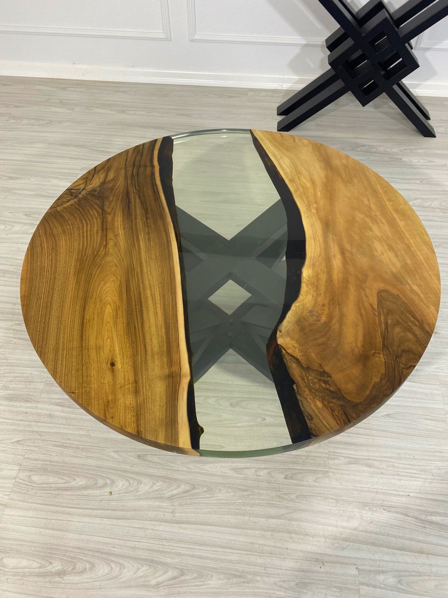 READY TO SHIP Epoxy Table, Epoxy Dining Table, Walnut Epoxy River Table, Custom 43” Round Walnut Clear Epoxy Coffee Table Order