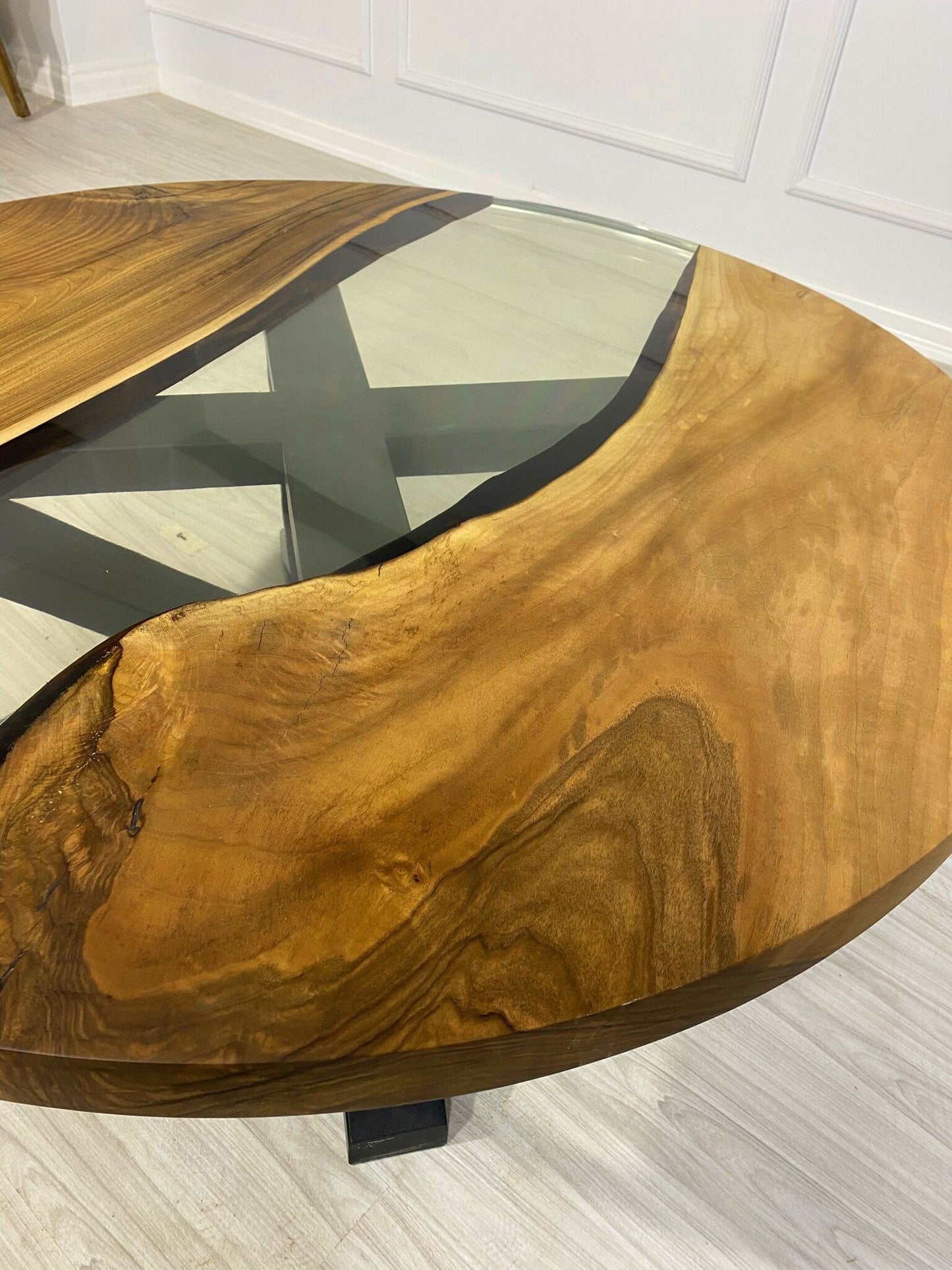 READY TO SHIP Epoxy Table, Epoxy Dining Table, Walnut Epoxy River Table, Custom 43” Round Walnut Clear Epoxy Coffee Table Order