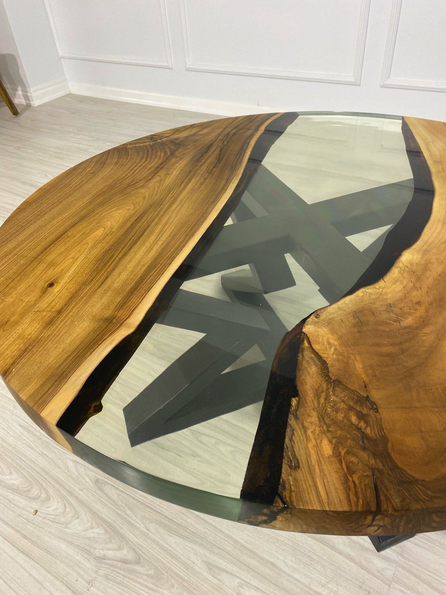 READY TO SHIP Epoxy Table, Epoxy Dining Table, Walnut Epoxy River Table, Custom 43” Round Walnut Clear Epoxy Coffee Table Order