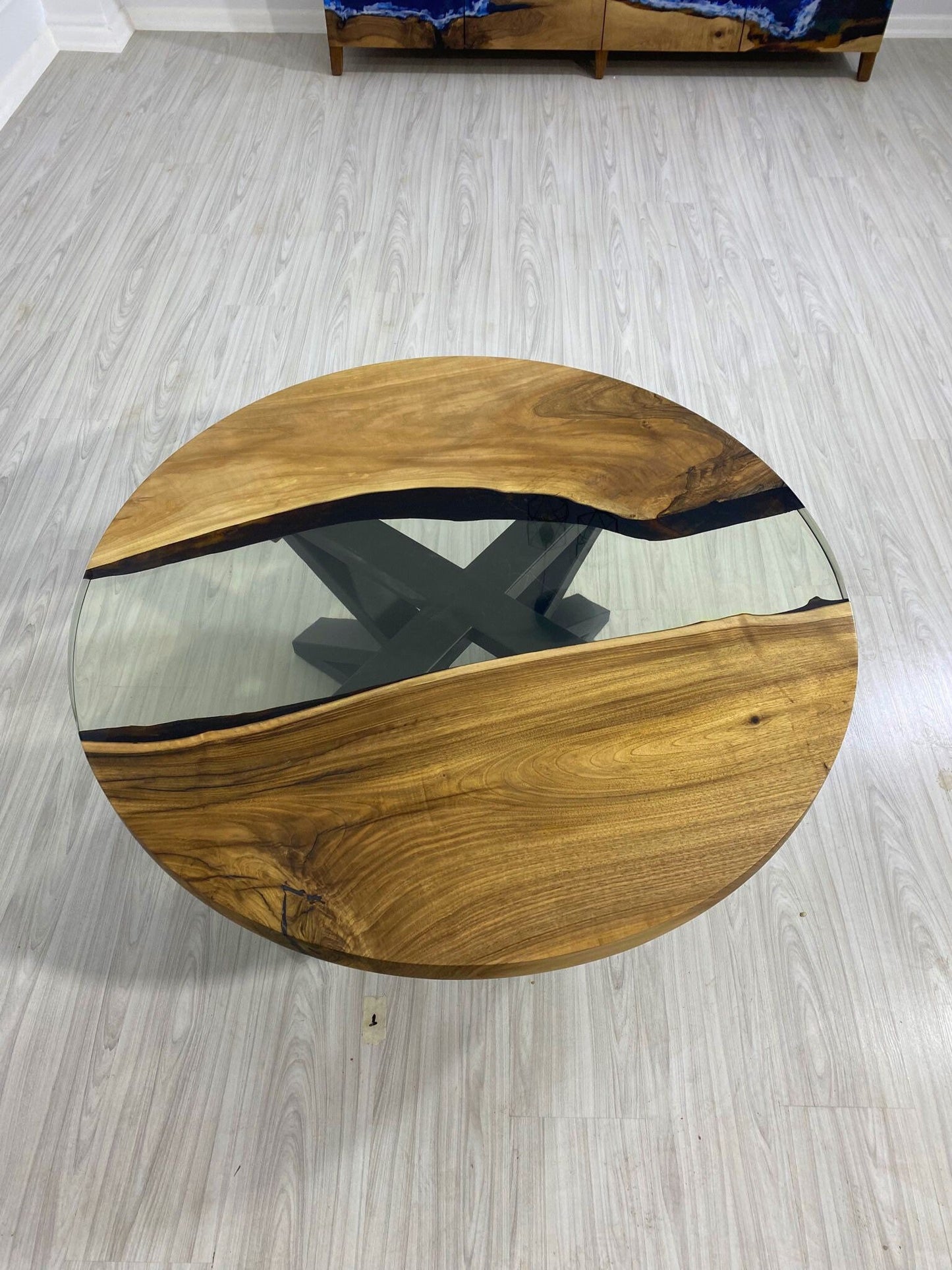 READY TO SHIP Epoxy Table, Epoxy Dining Table, Walnut Epoxy River Table, Custom 43” Round Walnut Clear Epoxy Coffee Table Order