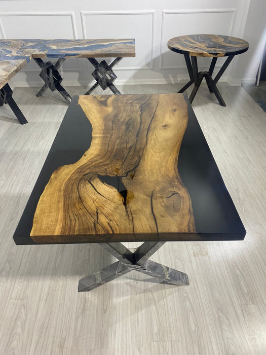 Epoxy Table, Epoxy Dining Table, Walnut Epoxy River Table, Custom 57” x 34” Walnut Table, Wood Black Epoxy Table, Custom Order for Jill