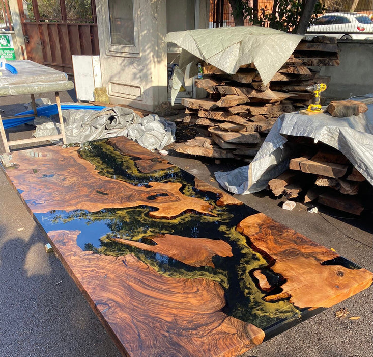 Epoxy Table, Custom 96” x 40" Walnut Black Epoxy Table, Gold Leaf Table, River Table, Gold Epoxy Dining Table, Custom Order for Jane