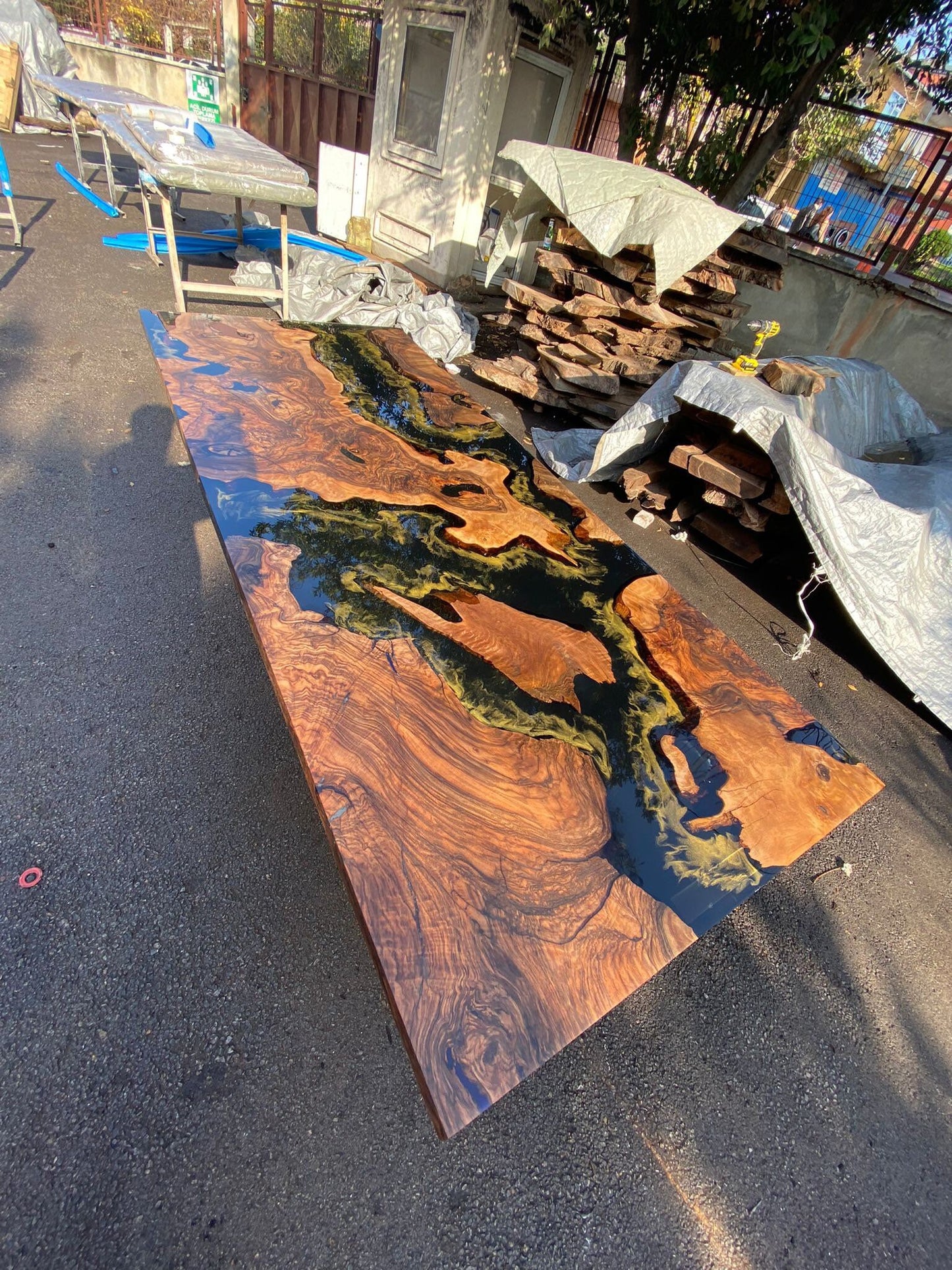 Epoxy Table, Custom 96” x 40" Walnut Black Epoxy Table, Gold Leaf Table, River Table, Epoxy Dining Table, Custom Order for Jane