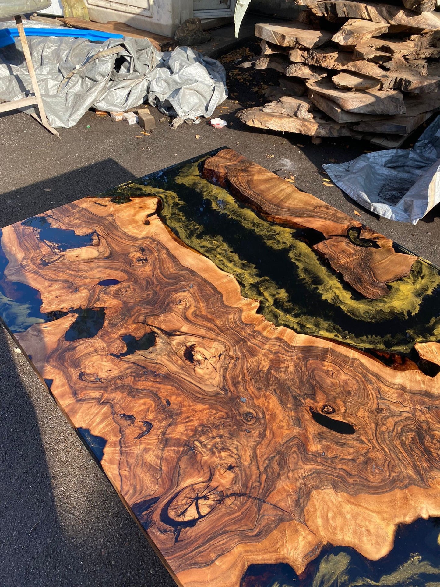 Epoxy Table, Custom 96” x 40" Walnut Black Epoxy Table, Gold Leaf Table, River Table, Epoxy Dining Table, Custom Order for Jane