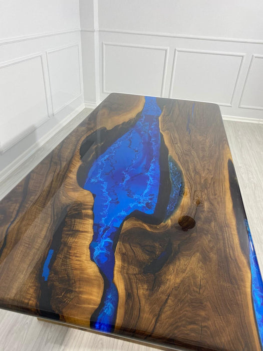 Handmade Epoxy Table, Custom 96” x 45” Walnut Wood Deep Blue and Turquoise Table, River Table, Epoxy Dining Table, Order  for Suzanne