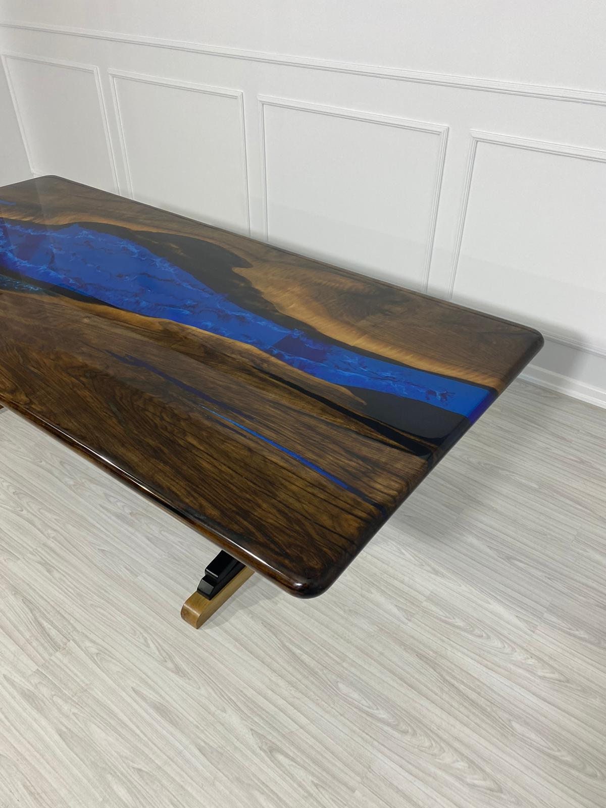 Handmade Epoxy Table, Custom 96” x 45” Walnut Wood Deep Blue and Turquoise Table, River Table, Epoxy Dining Table, Order  for Suzanne