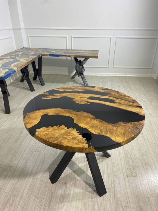 Epoxy Table, Epoxy Dining Table, Walnut Coffee Table, Epoxy River Table, Custom 40” Round Wood Black Table, Epoxy Table Order for Tinabear