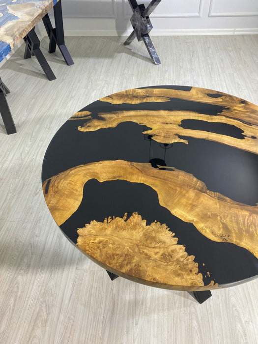 Epoxy Table, Epoxy Dining Table, Walnut Coffee Table, Epoxy River Table, Custom 40” Round Wood Black Table, Epoxy Table Order for Tinabear