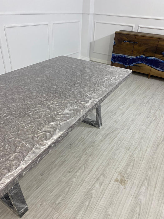 Custom 77”x 42” Metallic Dark Pearl White Epoxy Table Order for Cha