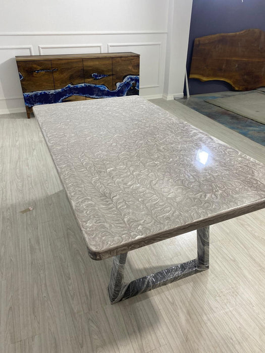 Custom 77”x 42” Metallic Dark Pearl White Epoxy Table Order for Cha