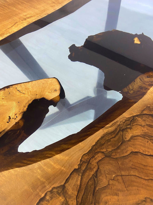 Round Dining Table, Custom 48” Round Walnut Transparent Light Sky Blue Table, Epoxy River Table, Live Edge Table, Custom Order for Kristie 4