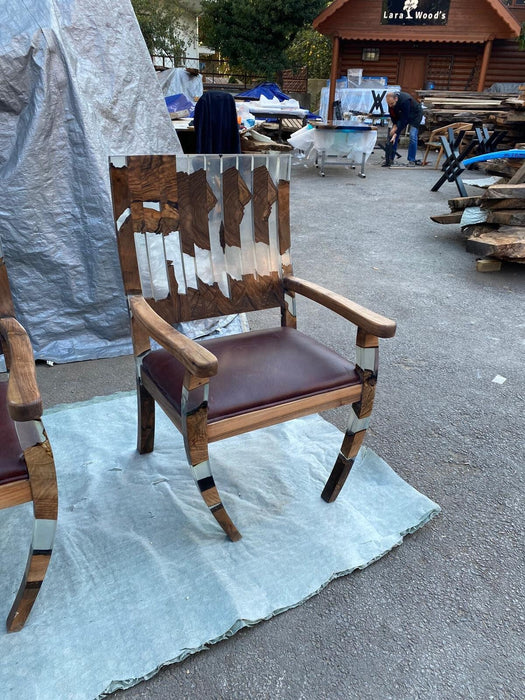 Walnut Epoxy Chair, Handmade Epoxy Resin Dining Room Wooden Chair