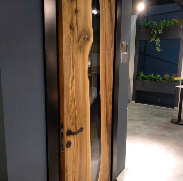 Custom Walnut Epoxy Barn Doors, Handmade Resin Sliding Door, Made To Order River Door for Office & Home Décor, Wooden Epoxy Door