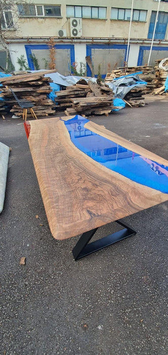 Custom 70” x 30” Walnut Blue and Red Epoxy River Dining Table, Live Edge Dining Table, Walnut Resin Table, Living Room Table for Justin J