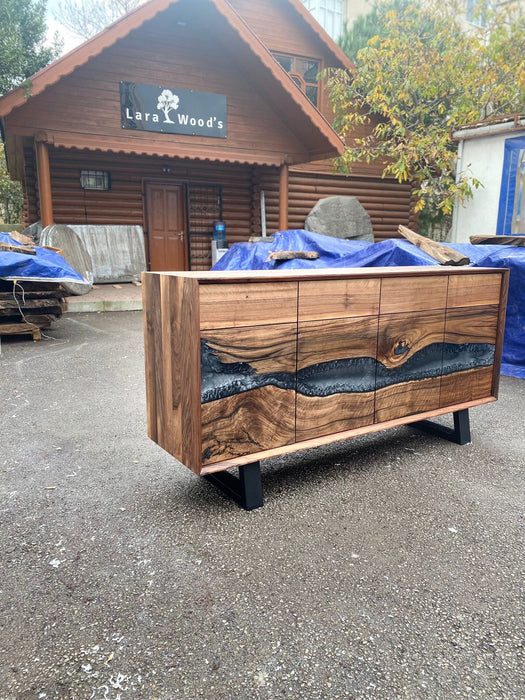 Made to Order Custom Credenza, 72” x 20” x 36” Wood Gray Epoxy Resin Credenza, Walnut Epoxy Credenza, Epoxy Buffet for Sarah