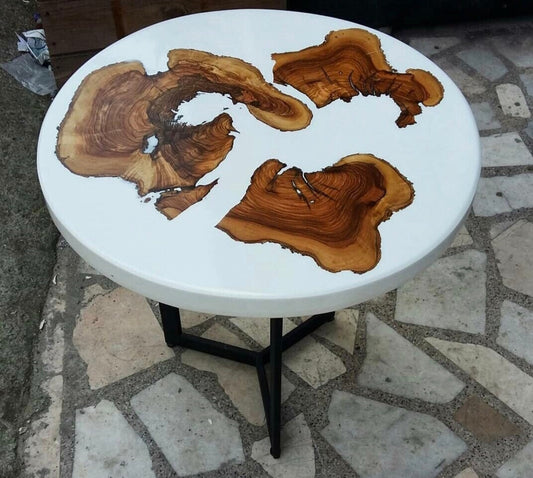 Custom Handmade Epoxy Resin Coffee Table, Epoxy Coffee Table, Custom 30”x 30” Walnut White Epoxy Coffee Table for Stacey