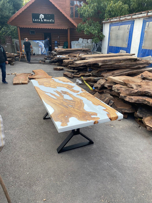 Custom 94"x 32" Olive Wood White Epoxy Table, Olive Wood Table, River Table, Epoxy Resin Table for Melanie