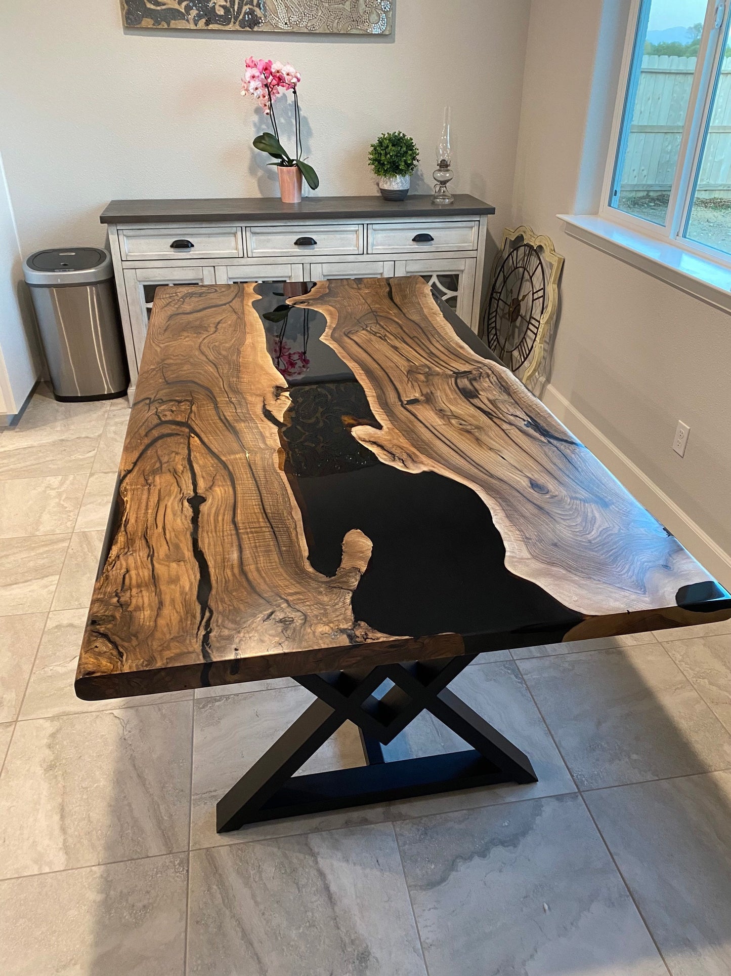 Epoxy Table, Epoxy Dining Table, Walnut Epoxy River Table, Custom 84” x 42" Walnut Black Epoxy River Table Order for Garrett