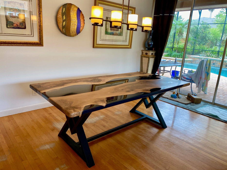 Epoxy Resin Table, Custom 84” x 42" Walnut Black Table, Epoxy River Table, Wooden Table, Custom Order for Antonio P